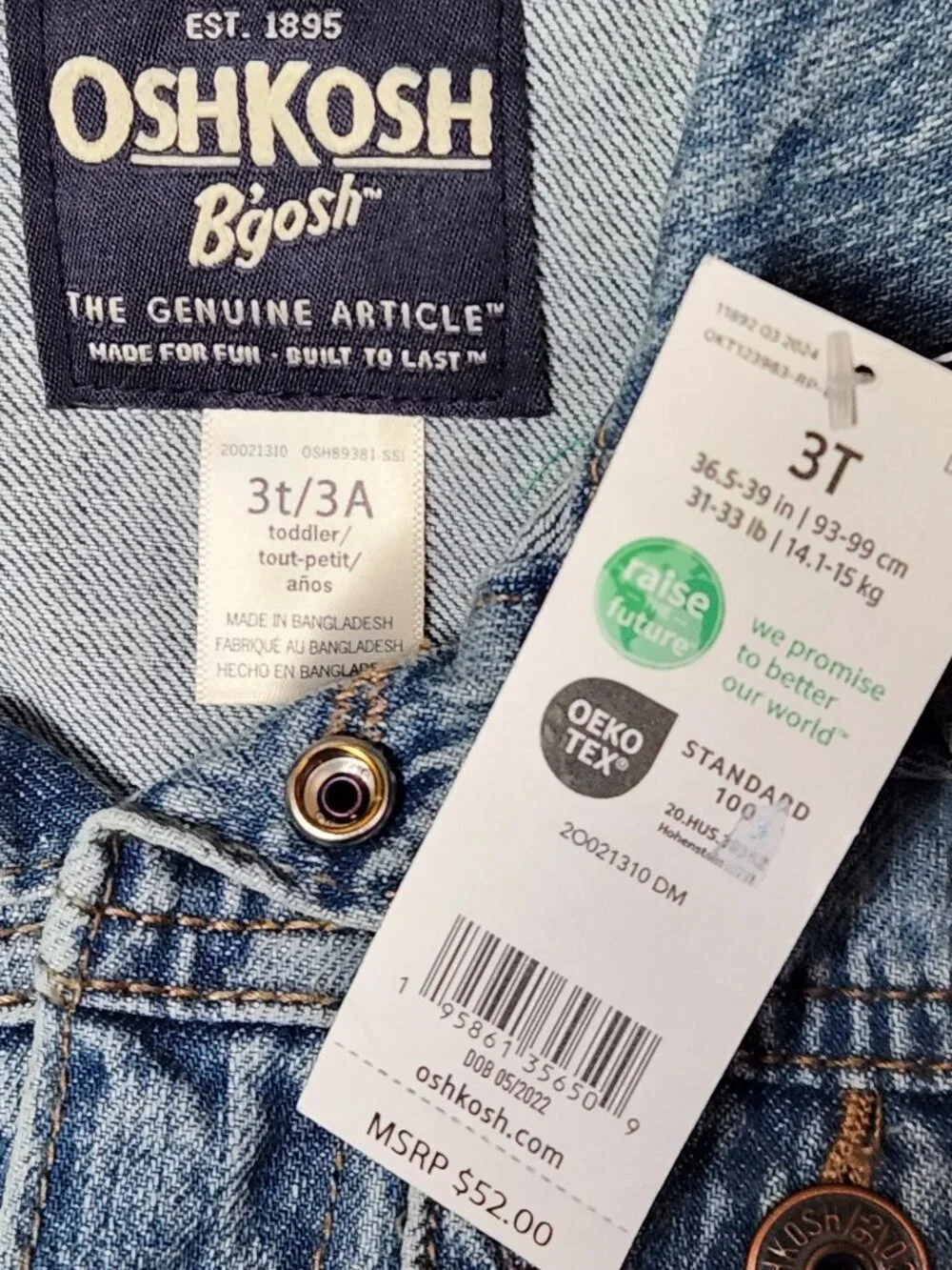OSHKOSH B'GOSH Kid's Denim Jean Jacket - 3T - NEW NWT